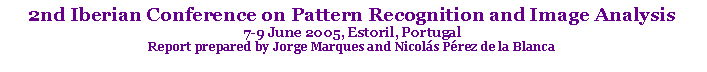 Text Box: 2nd Iberian Conference on Pattern Recognition and Image Analysis7-9 June 2005, Estoril, PortugalReport prepared by Jorge Marques and Nicol�s P�rez de la Blanca